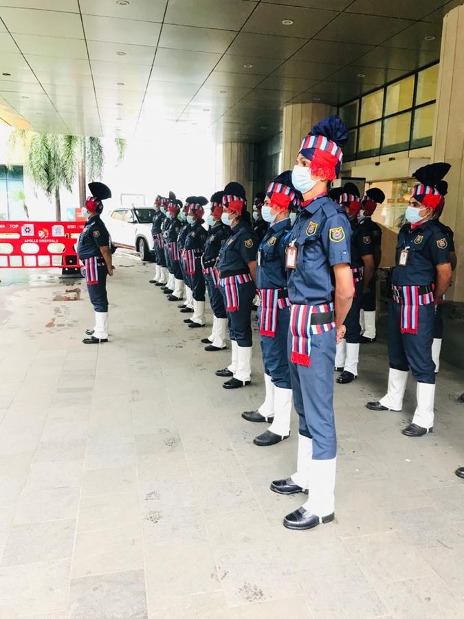 Industrial Security Force guards fallen in for inspection