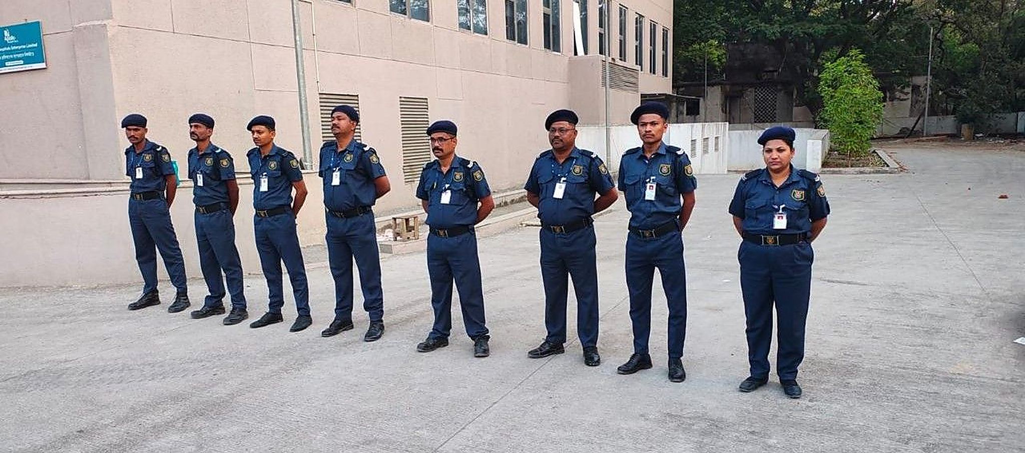 Industrial Security Force guards fallen in at a hospital site in Maharashtra