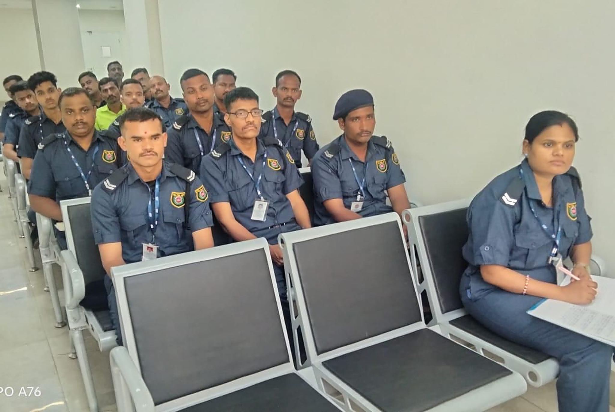 Industrial Security Force personnel seated during a classroom training session