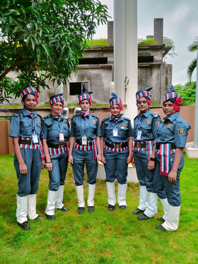 A women&rsquo;s detachment of Industrial Security Force guards in ceremonial turnout
